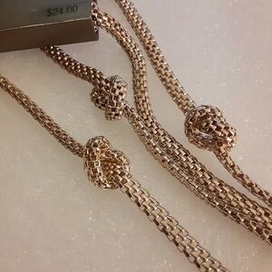Studio S Long Gold Tone Rope Pattern Knotted Necklace